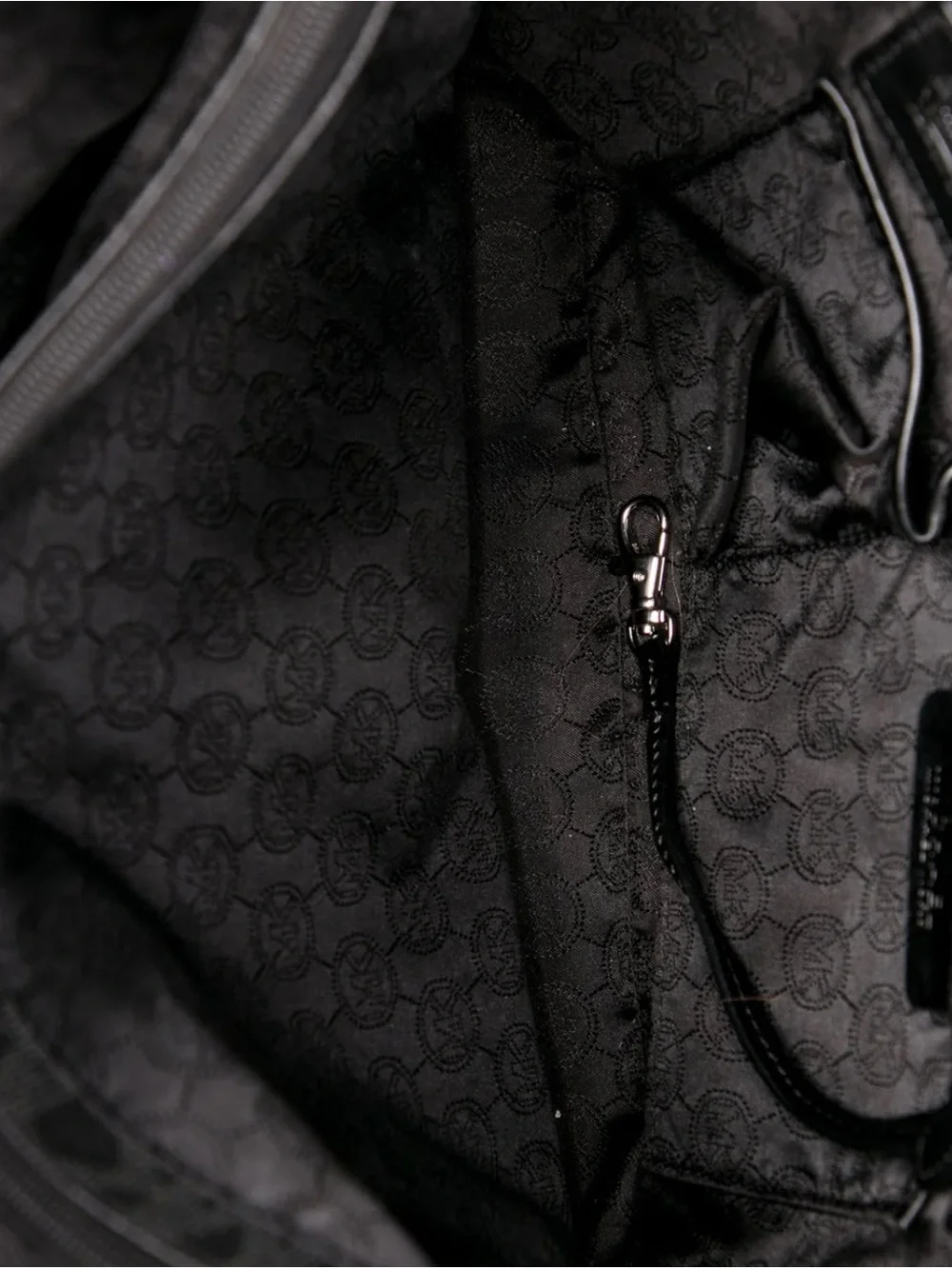 Michael Kors Black MK Monogram Tote with Silver Logo Charm